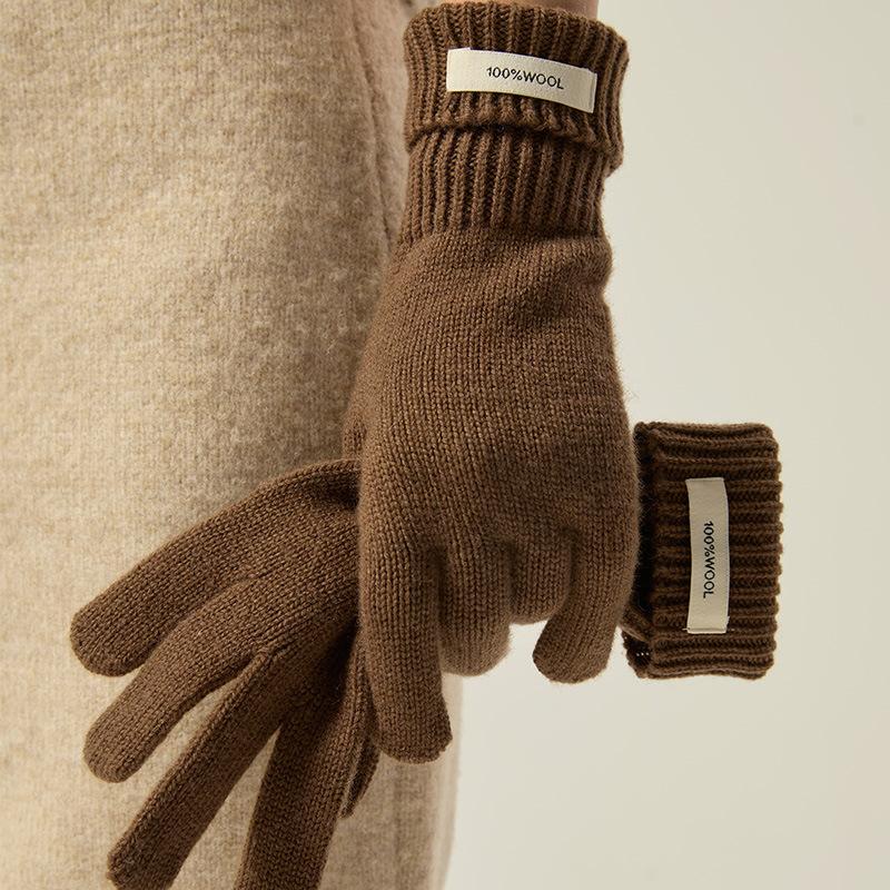 

Осенне-зимние теплые мягкие и восковые однотонные кружевные шерстяные перчатки для женщин зимние теплые вязаные перчатки с пятью пальцами с сенсорным экраном One Size