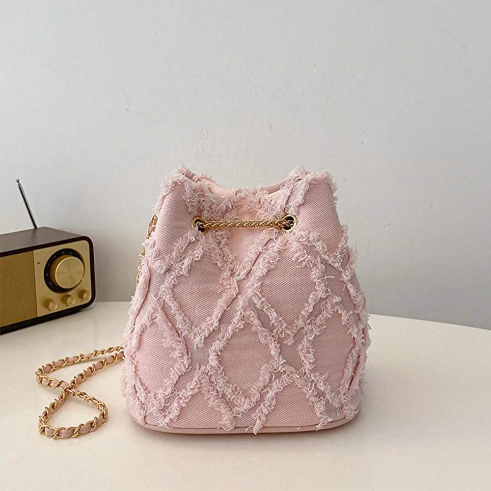 

Модная однотонная клетчатая винтажная джинсовая сумка кроссбоди с затягивающимся шнурком, подходит для женских повседневных путешествий-лл