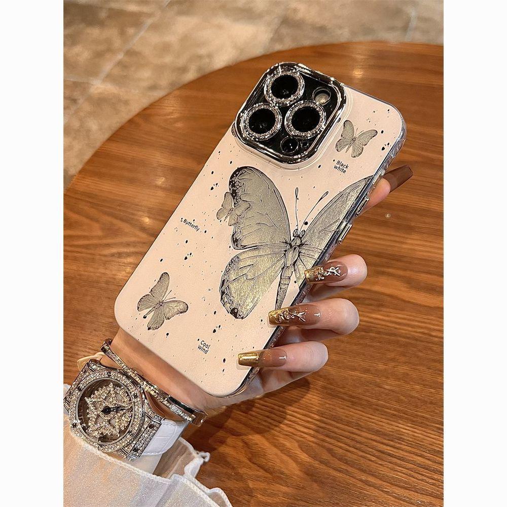 Butterfly Rhinestone Lens Phone Case for Apple 17 Pro Max (Models 14-15)