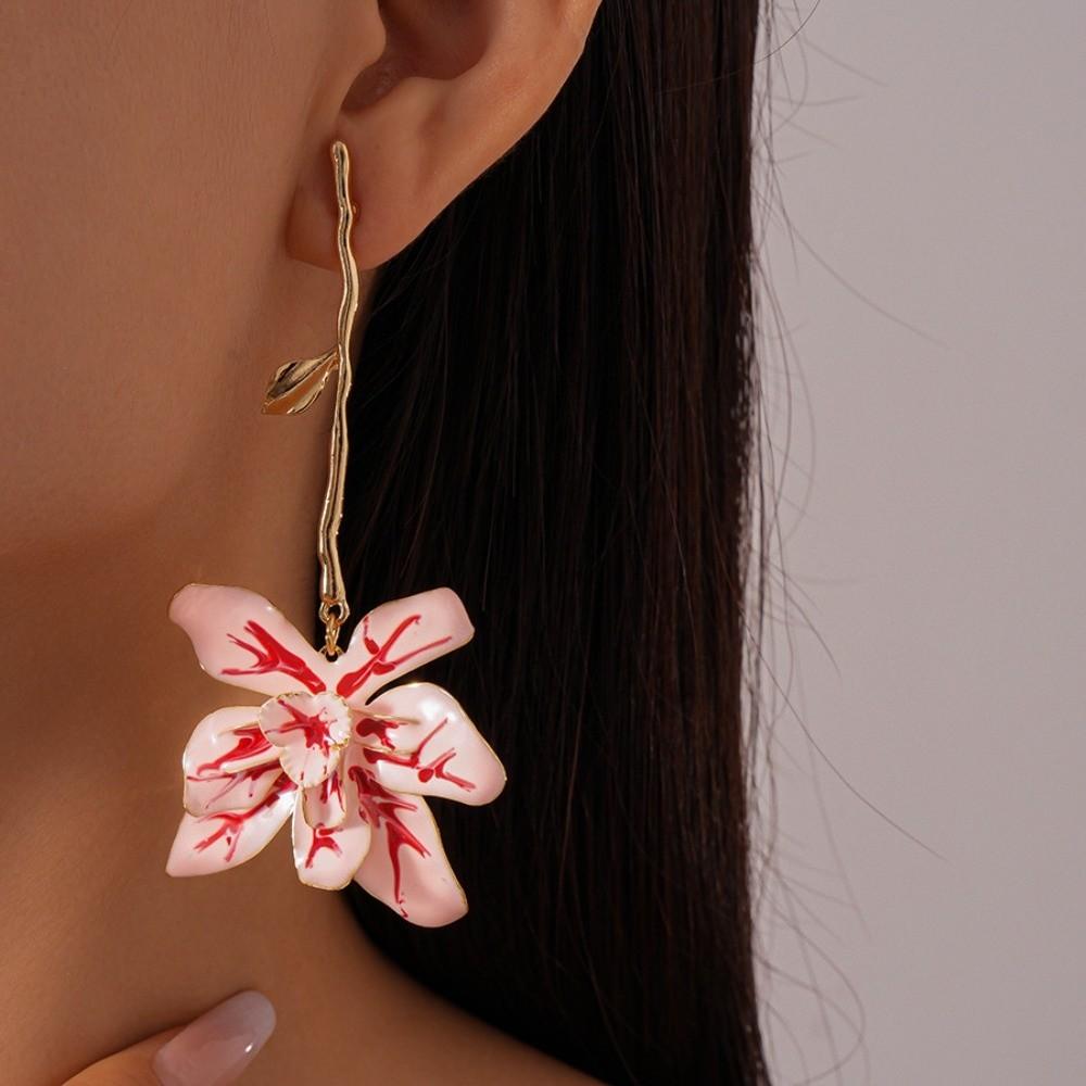 Duże Kwiatowe Emaliowane Kolczyki Wiszące z Kwiatami Cynk Stop Cynku Kolczyki Sztyfty Kolczyki z Kwiatowym Wisiorkiem Wakacje