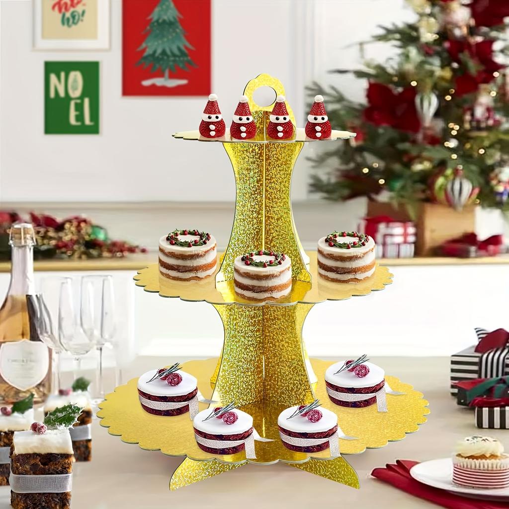 2 Sets 3-Tier Cupcake Stand - Cardboard Cupcake Tower - Dessert Display for Birthday Wedding Party