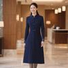 Women's Navy Blue New Chinese Style Padded Wool Coat
