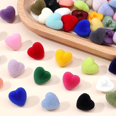 Colorful Flocked Heart Buttons for DIY Decoration - Plastic Buttons for Sweaters, Cardigans, Children's Clothing & Accessories