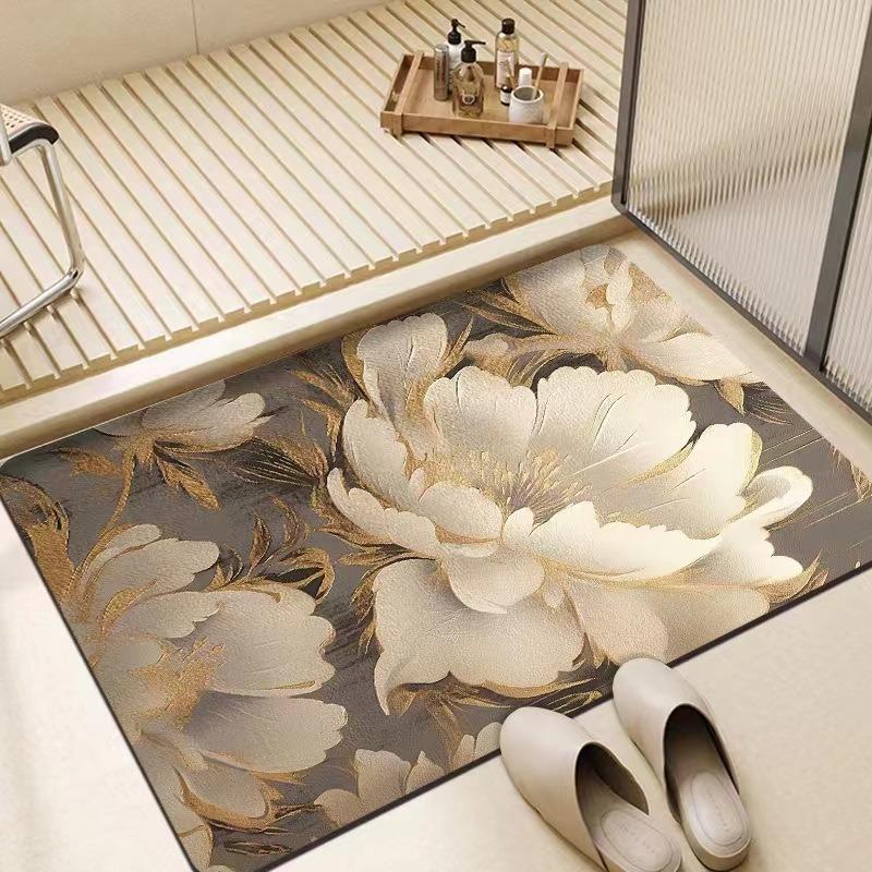 Leichter Luxus Blume Fußmatte Super Saugfähig Diatomeenerde Badezimmer Boden Fußmatte Küchenteppich Rutschfest Hauseingang Veranda Teppiche