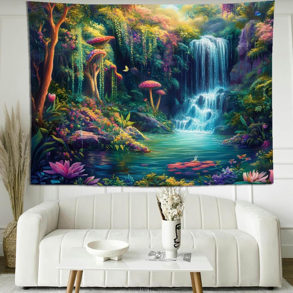 Forest Galaxy Tapestry For Bedroom Ceiling Starry Night Sky With Moon And Trees,Blue Aesthetic Wall Hanging,Milky Way Landscape