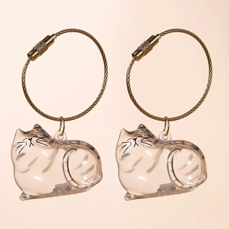 2Pcs Transparent Cat Fur Storage Box Pendant Cat Hair Capsule Commemorative Collection Bag Pendant Keychain Cat Accessories