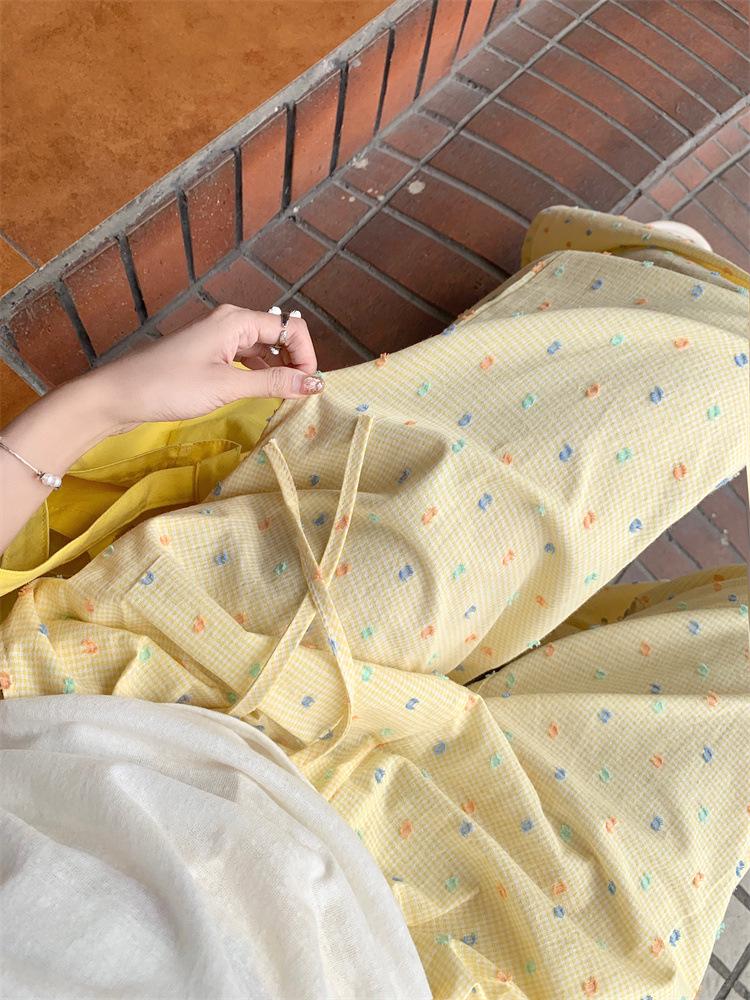 Dopamine Outfit Women's Yellow Plaid Casual High-Waist Wide-Leg Summer Pants