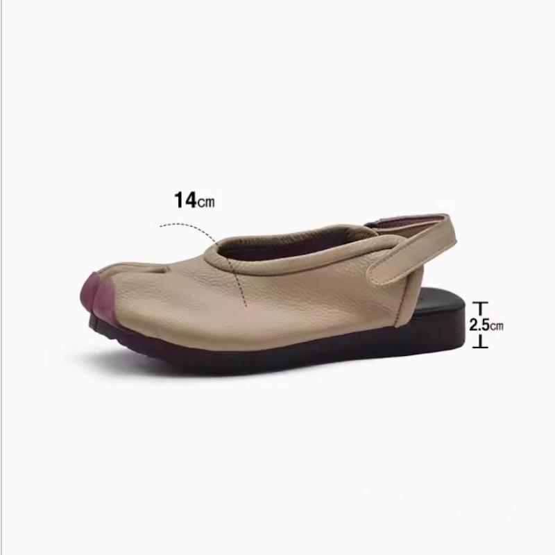 Fashion Original Closed Toe Sandals Women Flats Heel Split Toe Slides Genuine Leather Tabi sling back shoes Soft Soles Hook Loop Loafers