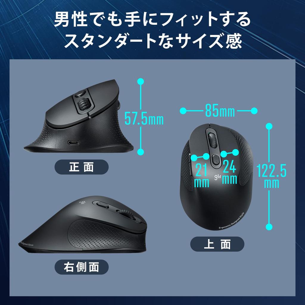 Sanwa Supply Silent Wireless Ergonomic Mouse Black MA-ERGW22