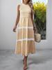 Summer 2026 Middle East High-End Lace Trim Patchwork Maxi Slip Dress with French Stripes