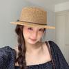 Sun Protection Straw Boater Hat Breathable Mesh Flat Top Beach Hat Handwoven Sun Cap  Resort Wear