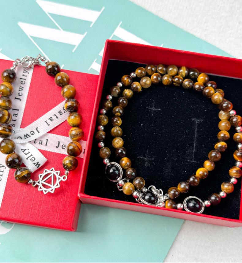 Men's Tiger Eye Natural Stone Bracelet Set - Wealth-Attracting Hand-Woven Adjustable Jewelry for Couples