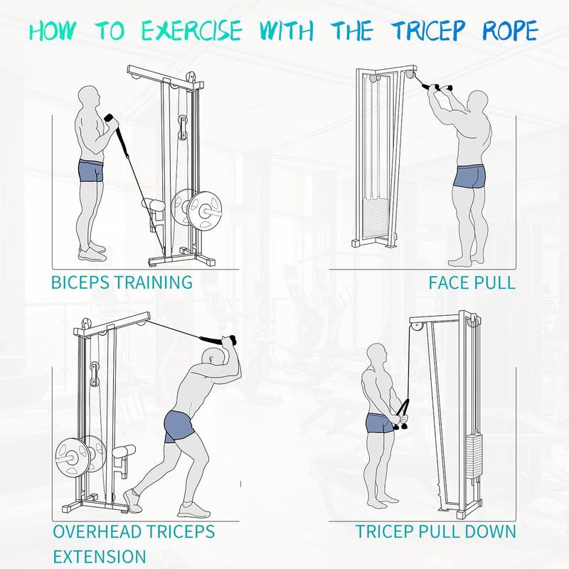 Versatile Tricep Rope Extra Long Tricep Pull Down Rope for Fitness Cable Machine Attachment for Pulley System Gym LAT Machine