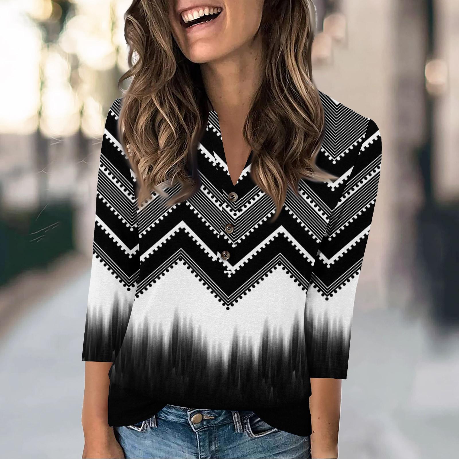 

Жіночий модний повсякденний вільний топ з принтом і круглим вирізом з рукавами 3/4 S рожевий