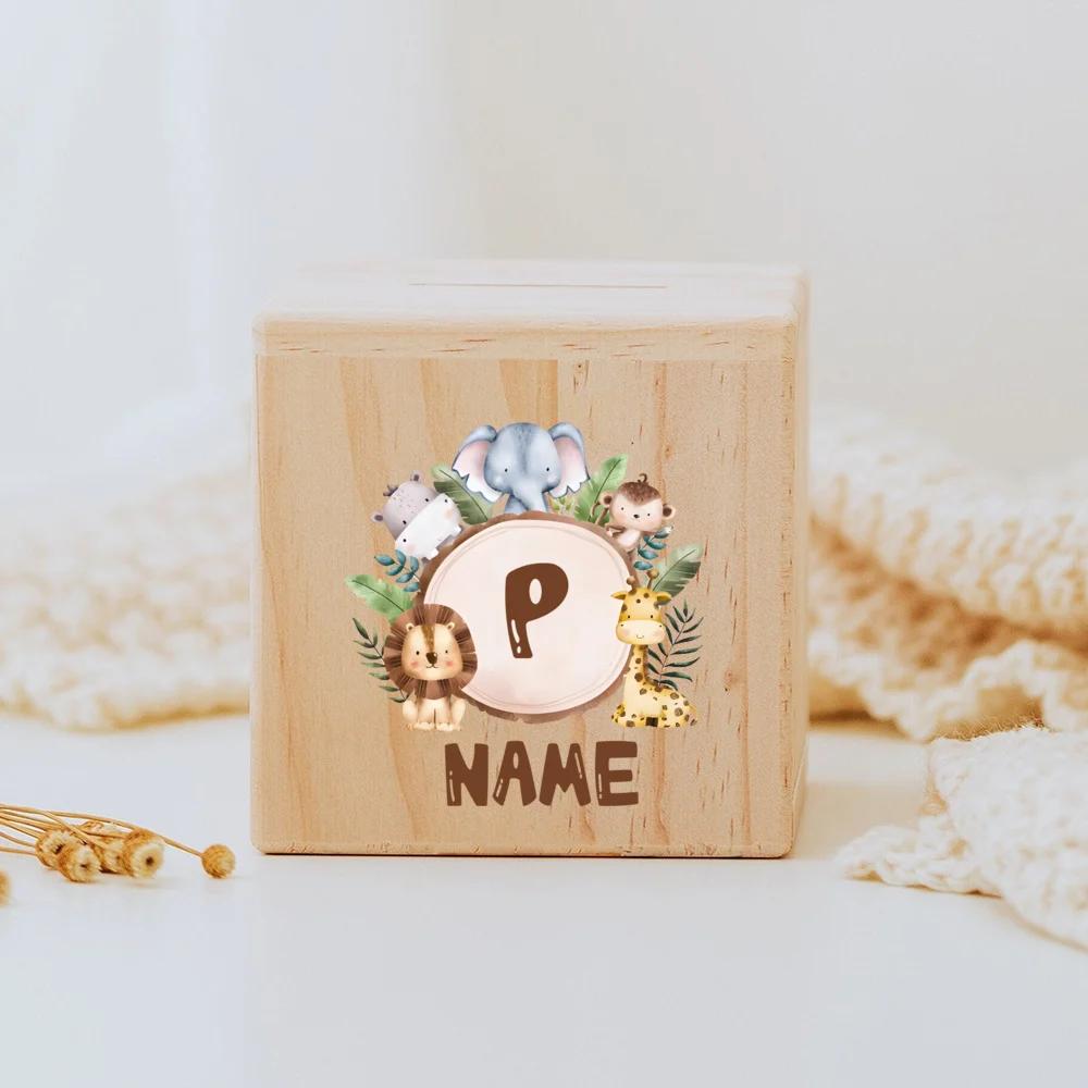 Personalized Money Box Baby Birth Gift Children Wooden Money Box with Name Customized Piggy Bank Baptism Gift