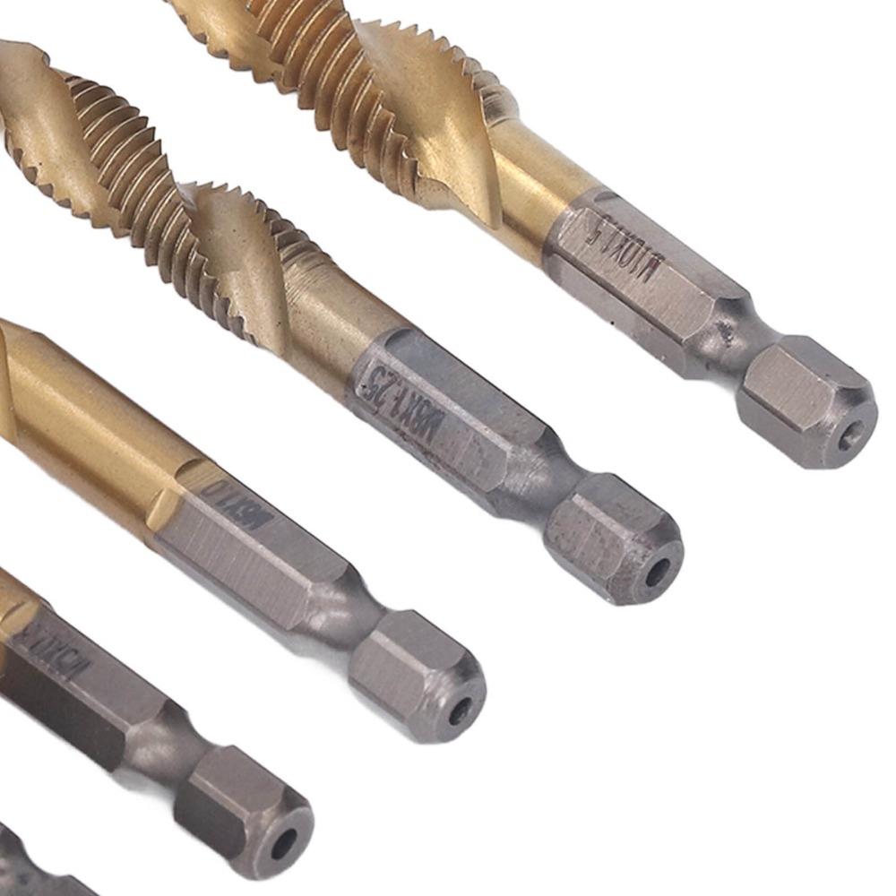6pcs Titanium Coated Threaded Drill Taps HSS 4341 Drill Tap Set Durable Screw Drill Tap  Drilling