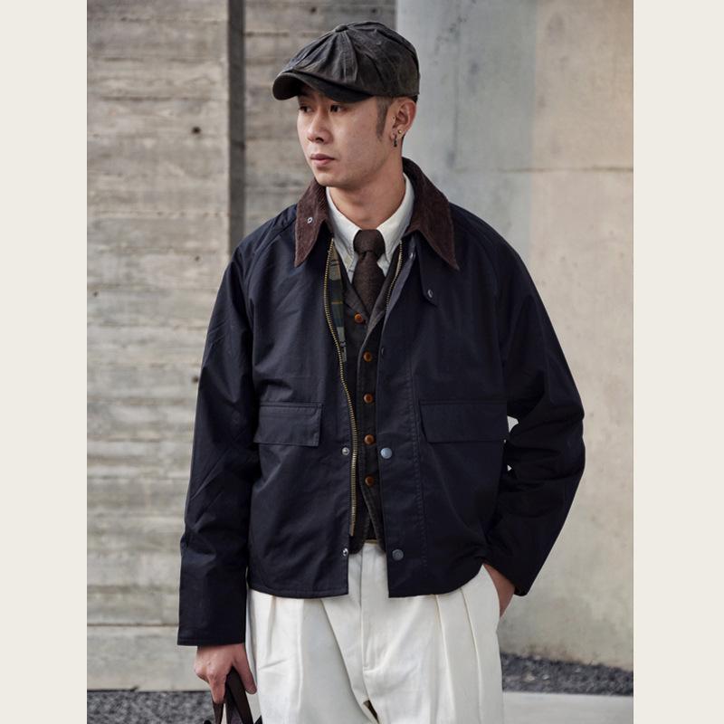 

GDDQSDC Унісекс Мисливська Куртка з Масляного Воску – Нахлистова Риболовля, Вільний Короткий Силует, Лацкан Ретро Робочий Верх XL