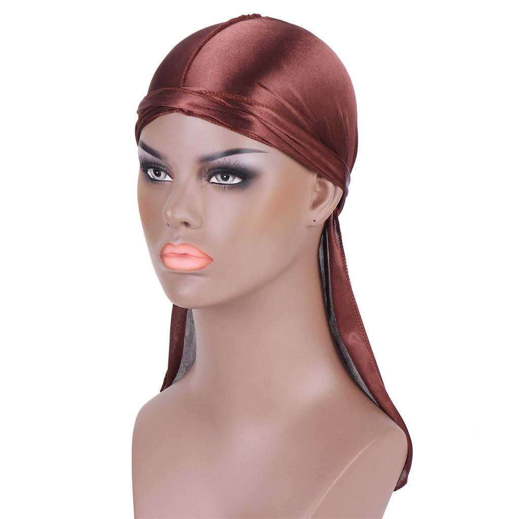 Men's Silky Turban Head Wrap Hat Wig For Men Women Satin Couple Biker Headwear Headband Hair Accessories Extra Long Tail