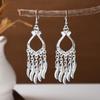 Ethnic Miao Silver Tassel Earrings - Retro Long Dangle Scenic Studs for Women