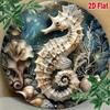 Metallposter Seepferdchen Rund 8x8 Zoll Wandkunst Marine Blechschild