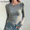 La Chapelle Women's Fishbone Design Slim Fit Long-Sleeve T-Shirt