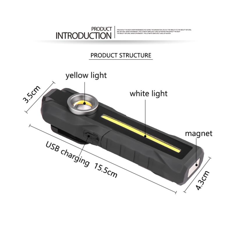 Rechargeable LED+COB Work Light Portable Magnetic Folding USB Charging Handheld Flashlight
