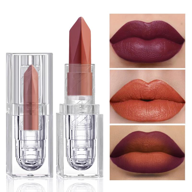 Dual-Color Velvet Matte Lipstick - Long-Lasting Waterproof Lip Mud In Iridescent Frost & Deep Plum Shades
