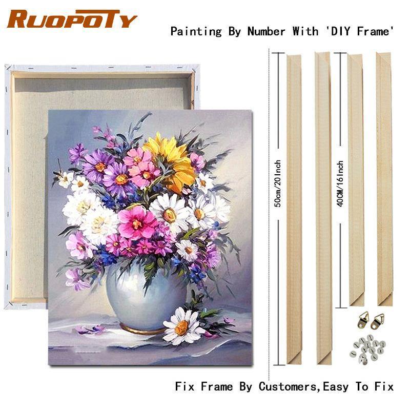 RUOPOTY DIY Frame Picture By Numbers Tower Wall Art On Canvas Acrylic Unique Gift Painting By Numbers Flower For Living Room