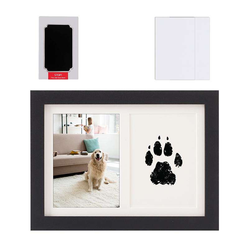 Cadre Photo en bois à empreintes de pattes, tampon d impression de sécurité fait à la main, Kit cadeau imprimé patte de chien, cadeaux commémoratifs Black чёрный