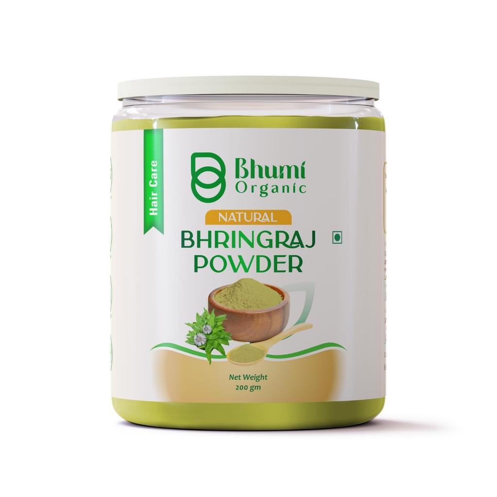 Bhumi Organic Natural Bhringraj Powder for Hair Growth (200 Grams) | For Hair Mask and Eating | 100% Pure and Natural | No Chemical, No Preservativ