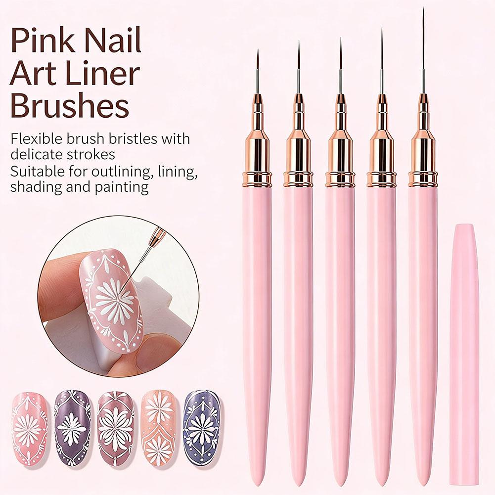 5pcs Nail Art Liner Brushes Long Lines Liner Brush UV Gel Polish Painting Nail Design Brush Plastic Handle Nail Drawing Pens