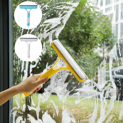 Ein Werkzeug zur Glasreinigung, mit doppelseitiger Bürsten- und Schabefunktion, mit einer Sprühflasche und einem Drei-in-Eins-Glasschaber