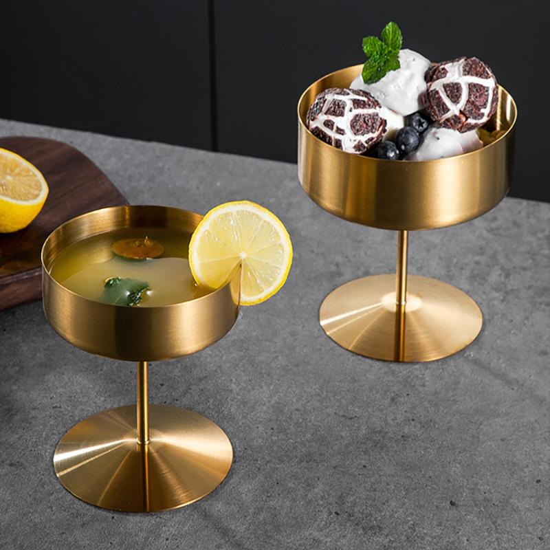 Edelstahl Dessertbecher Puddingbecher Luxus Eisbecher Hoher Fuß Joghurt Dessertbecher Servierteller Obstschale Kuchenplatte