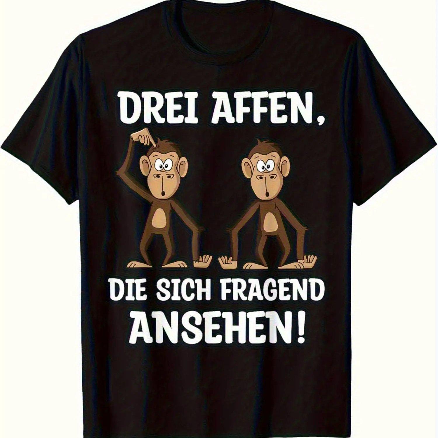 UnisexS Vintage Patterned TShirt Featuring Humorous GerUnisex Saying Three Monkeys Curiously Watching Unisexs Tshirts for Summer S