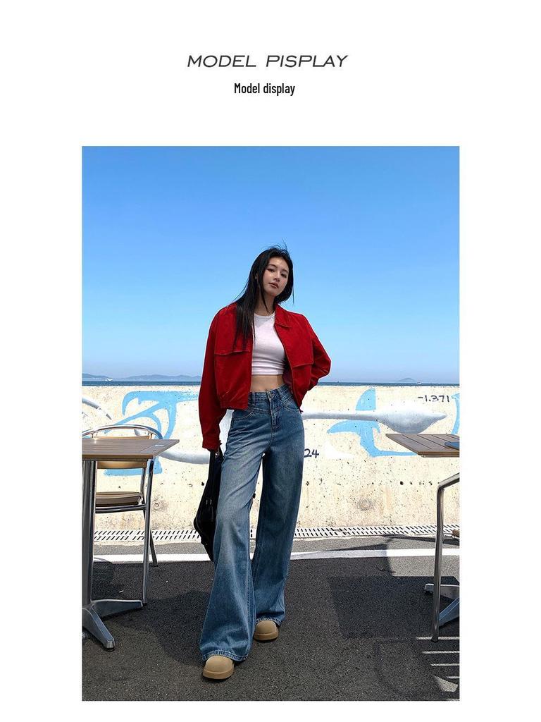 2025 Autumn/Winter Women's High Waist Retro Wide-Leg Jeans - Washed, Loose, Slimming, Versatile, Floor-Length.