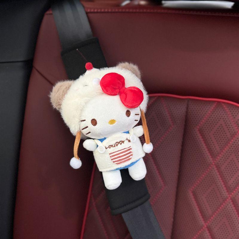 Kt Cute Car Seatbelt Shoulder Pads to Prevent Chafing and Wear on Clothes, Cute Doll Car Interior Decorations [Black Shoulder Cover] Puppy Kt