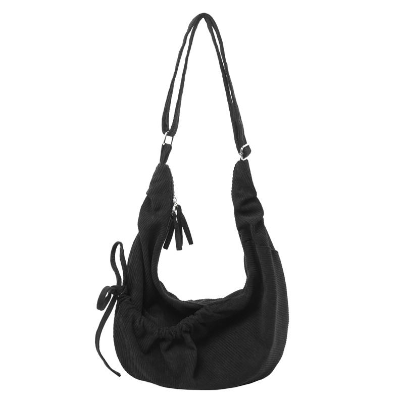 

Вельветовая сумка Женская однотонная сумка через плечо Большая вместимость Сумка-тоут для поездок на работу чёрный