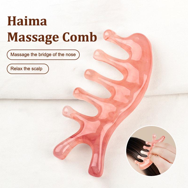 1Pc Pink Brown 5-Tooth Meridian Massage Comb, Resin Large-Tooth Head Massage Tool, 5-Paw Half Round Shap Comb