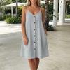 Women’s Casual V Neck Spaghetti Strap Button Front Plaid Dress with Pockets Loose Fit Sleeveless Summer Sundress