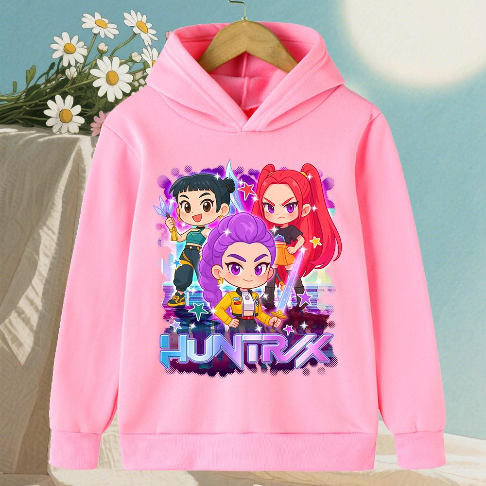 Korean KPop Demon Hunter Cartoon Girls Boy Hooded Sweatshirt Warm Children's Wave Fashion Casual Tops Casual Girls Clothing