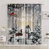 Christmas Snowman Curtains Trees Birds Polyester Fabric Perfect Living Room Decoration Curtain Machine Washable For Great