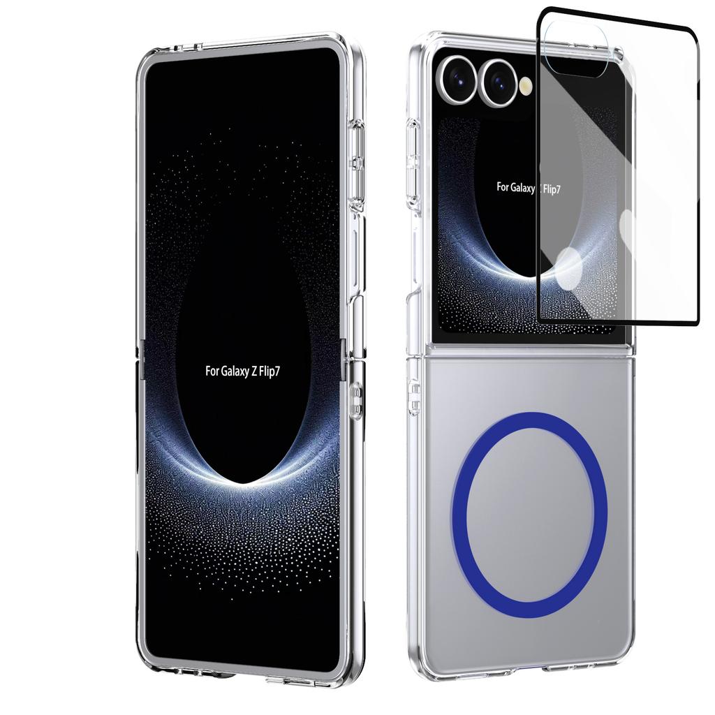 HD Transparent Magnetic Case For Samsung Galaxy Z Flip 7 6 5 4 Crystal Clear Cover With Clear Tempered Glass Screen Protector