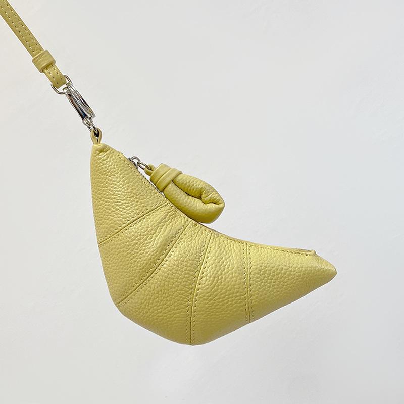 LE Genuine Leather Mini Croissant Headphone & Messenger Bag - Women's Sheep Leather Dumpling & Key Holder.