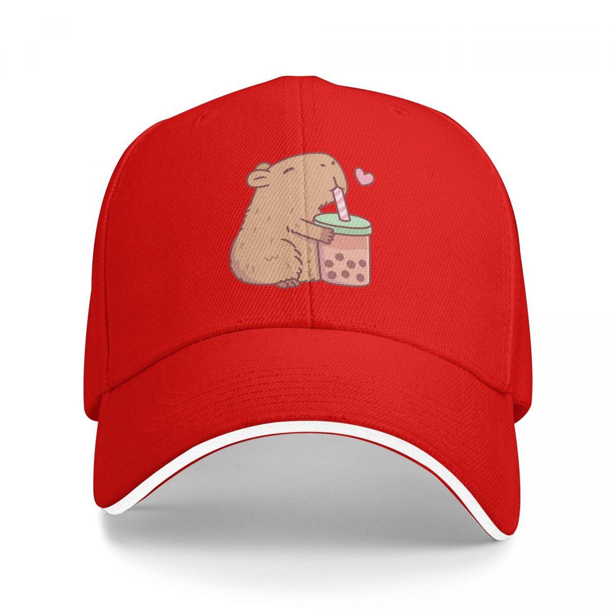 

Cute Capybara Loves Bubble Tea Thermal Baseball Caps Snapback Baseball Hats Breathable Casual Casquette for Men And Women One Size