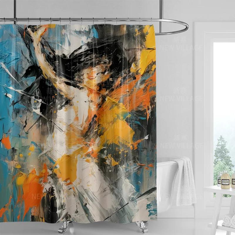 Abstract Graffiti Shower Curtain Machine Washable Fade-proof Nordic Family Bathroom Decorative Shower Curtain 180x200