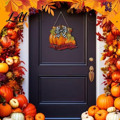 High-definition Printed Pumpkin Fall Welcome Sign Thanksgiving Door Hanger Wooden Decor Outdoor Autumn Sign Hanging Porch for Harvest Farmhouse Wall