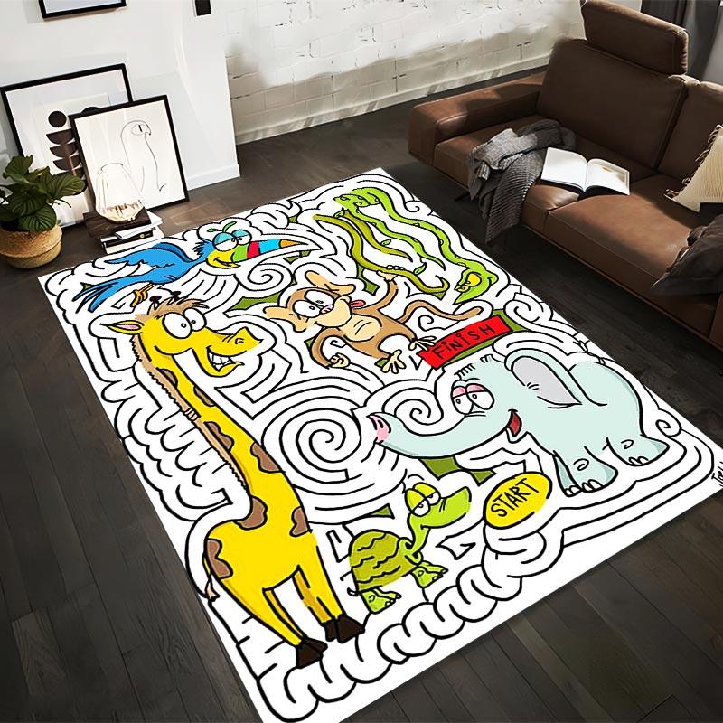 

Kids Cartoon Animal Maze Play Carpet with Giraffe Elephant Design Suitable for use as an anti-slip for living room bedroom sofas 40x60cm( 15x23in )