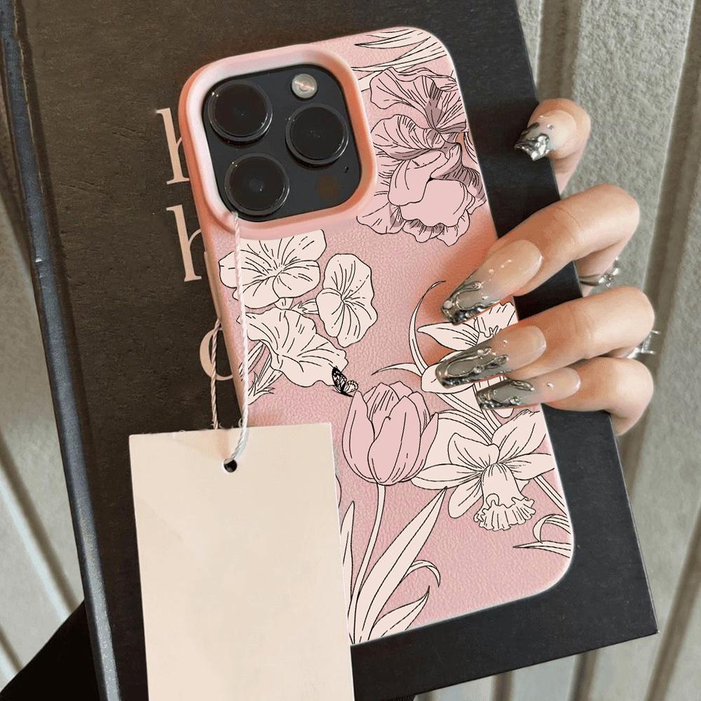 

INS Cool Tulip Flower Luxury Lichee leather pattern Phone Case For iPhone 17 16e 16 15 14 13 12 11 Air Pro Max Plus X XR XSMax iPhone 12 ProMax