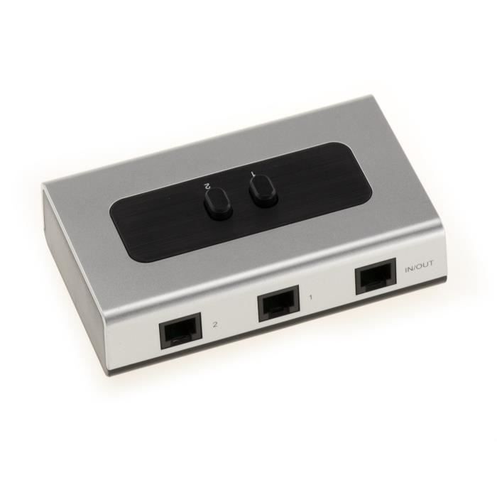 Commutateur Téléphone RJ11 - KALEA INFORMATIQUE - Réversible 1 Entrée/2 Sorties - Compatible Fax - Couleur Gris