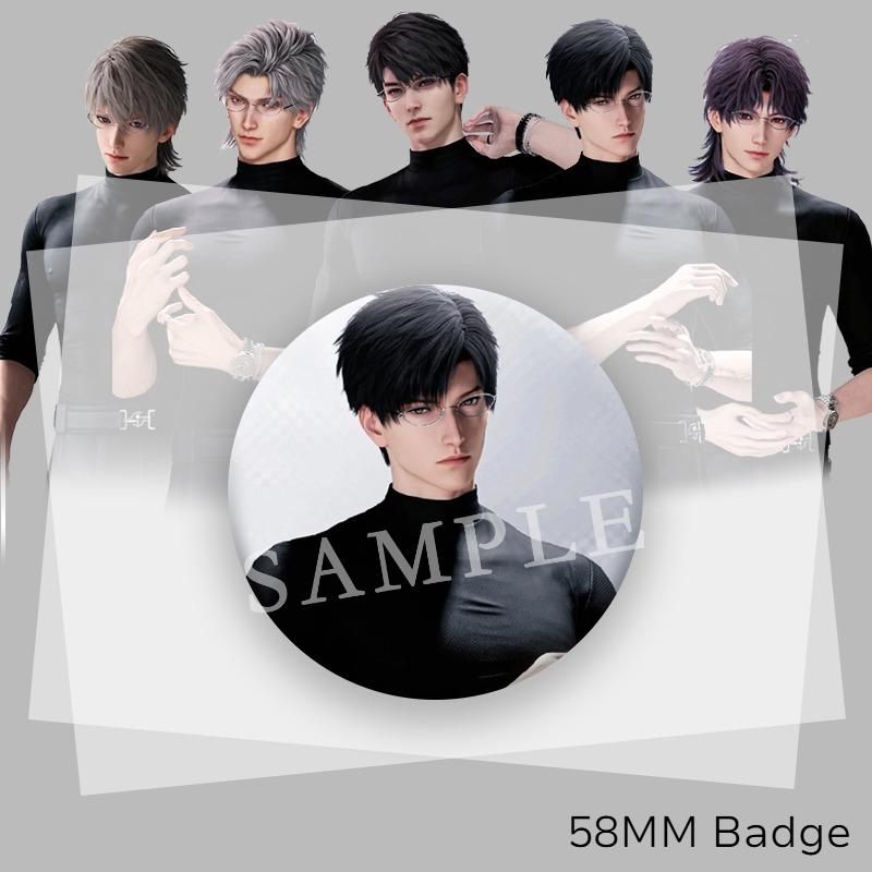 1/5 Stück 58MM Love and Deepspace Sylus Rafayel Zayne Xavier Caleb Anime Cosplay Abzeichen Schwarzes Enganliegendes Oberteil Brosche Anstecknadel Kostümdekoration